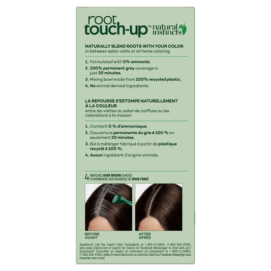 Clairol Root Touch-Up by Natural Instincts Ammonia-Free Permanent Hair Color 4 Matches Dark Brown Shades