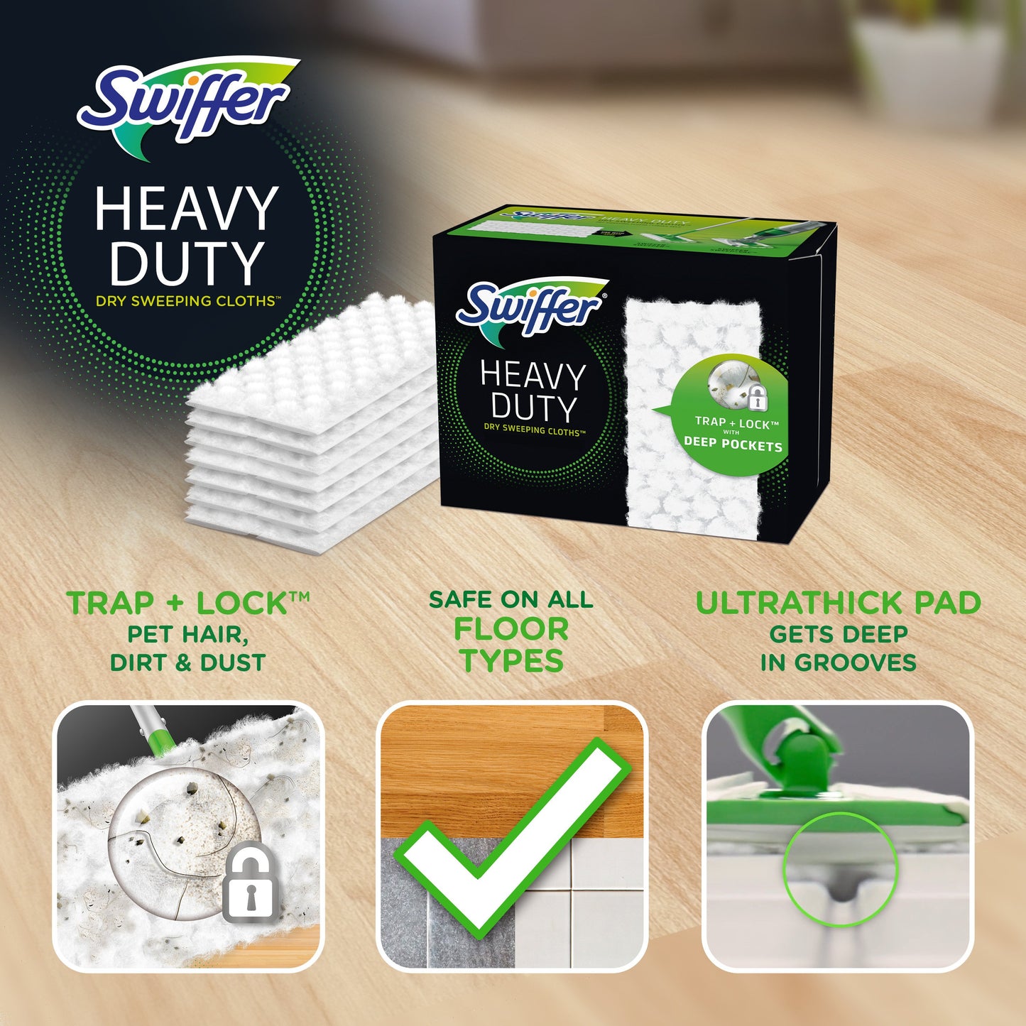 Swiffer Sweeper Heavy Duty Dry Multi-Surface Cloth Refills, Unscented