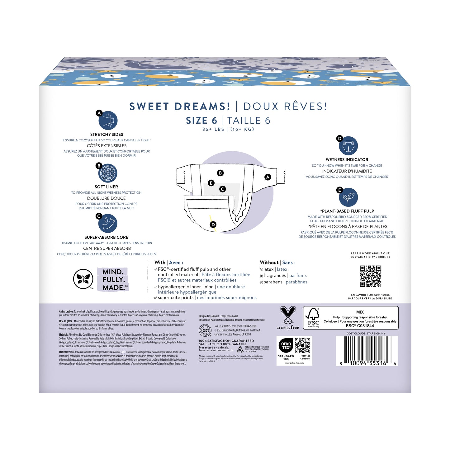 The Honest Company Clean Conscious Overnight Diapers - Size 6, 2 Print Pack