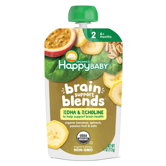 Happy Baby Organics Brain Support Blends Pouch - Bananas Spinach Passion Fruit & Oats
