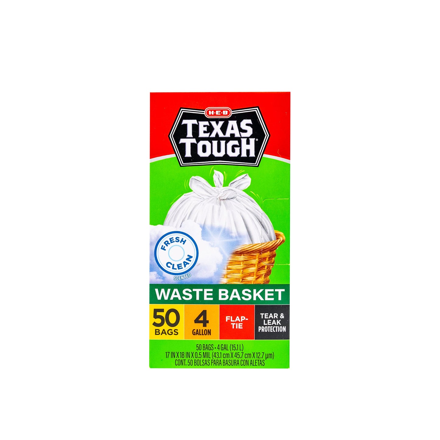 H-E-B Texas Tough Flap Tie Fresh Clean Waste Basket Trash Bags, 4 Gallon