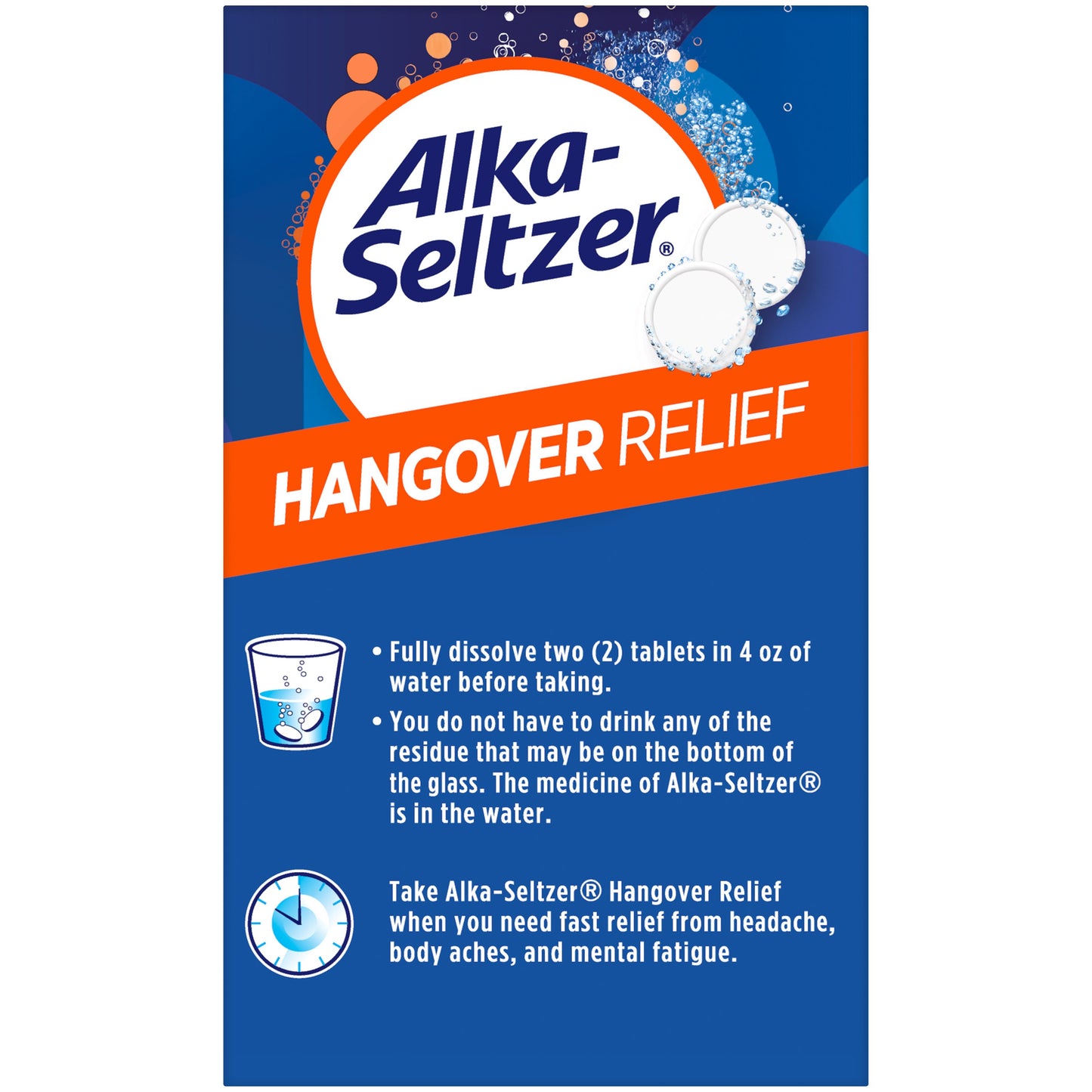 Alka-Seltzer Hangover Relief  Effervescent Tablets Orange Fizz