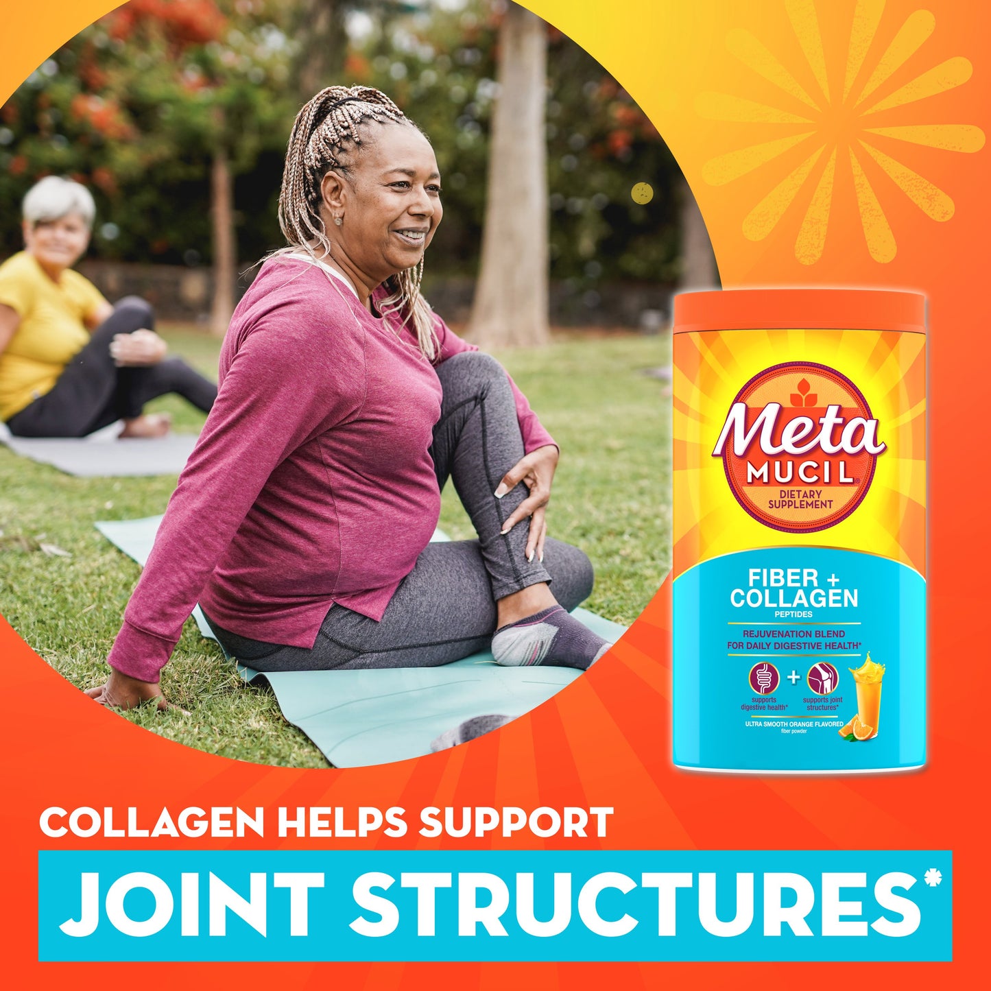 Metamucil 3-in-1 Psyllium Husk Fiber Supplement + Collagen, Plant-Based, Sugar-Free with Stevia, Daily Fiber Powder for Digestive Health, Orange Flavor