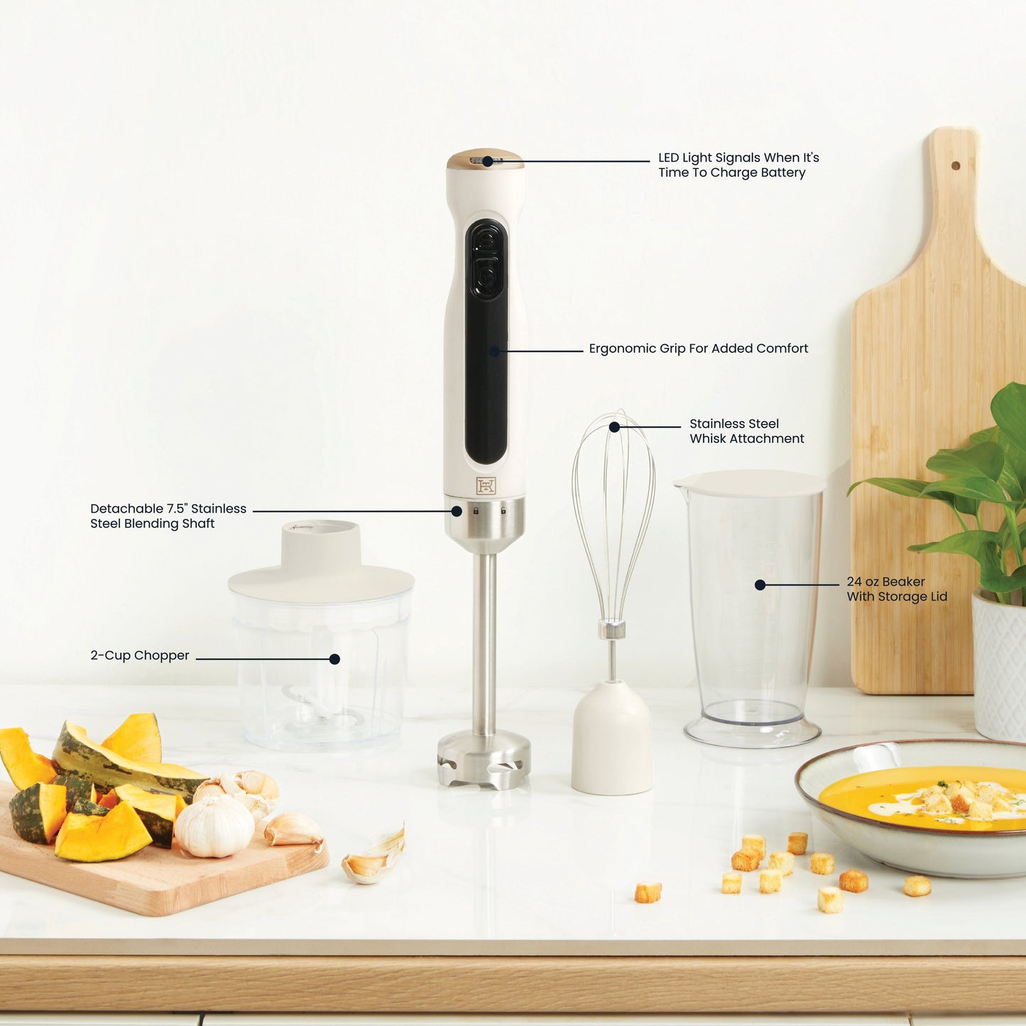 Kitchen & Table by H-E-B Cordless Hand Blender with Attachments – Cloud White