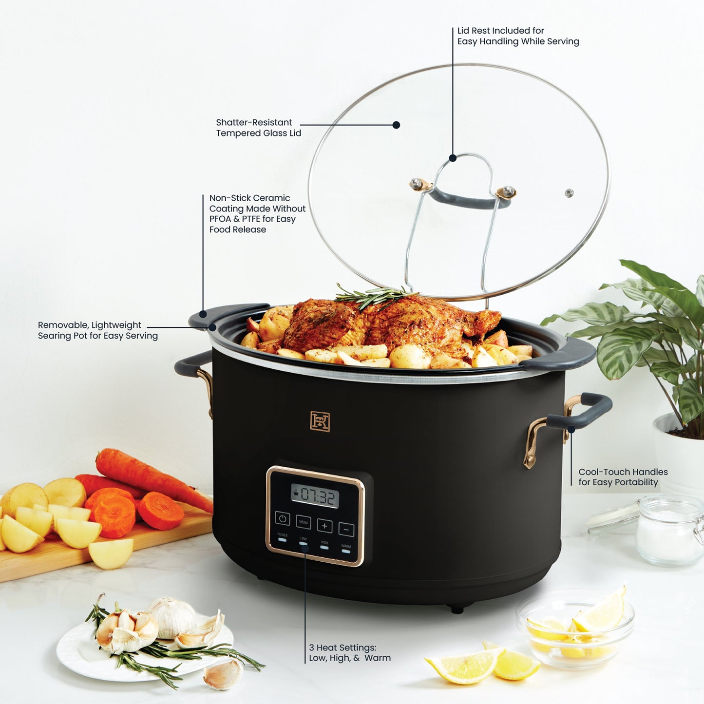 Kitchen & Table by H-E-B Programmable Slow Cooker with Searing Pot - Classic Black