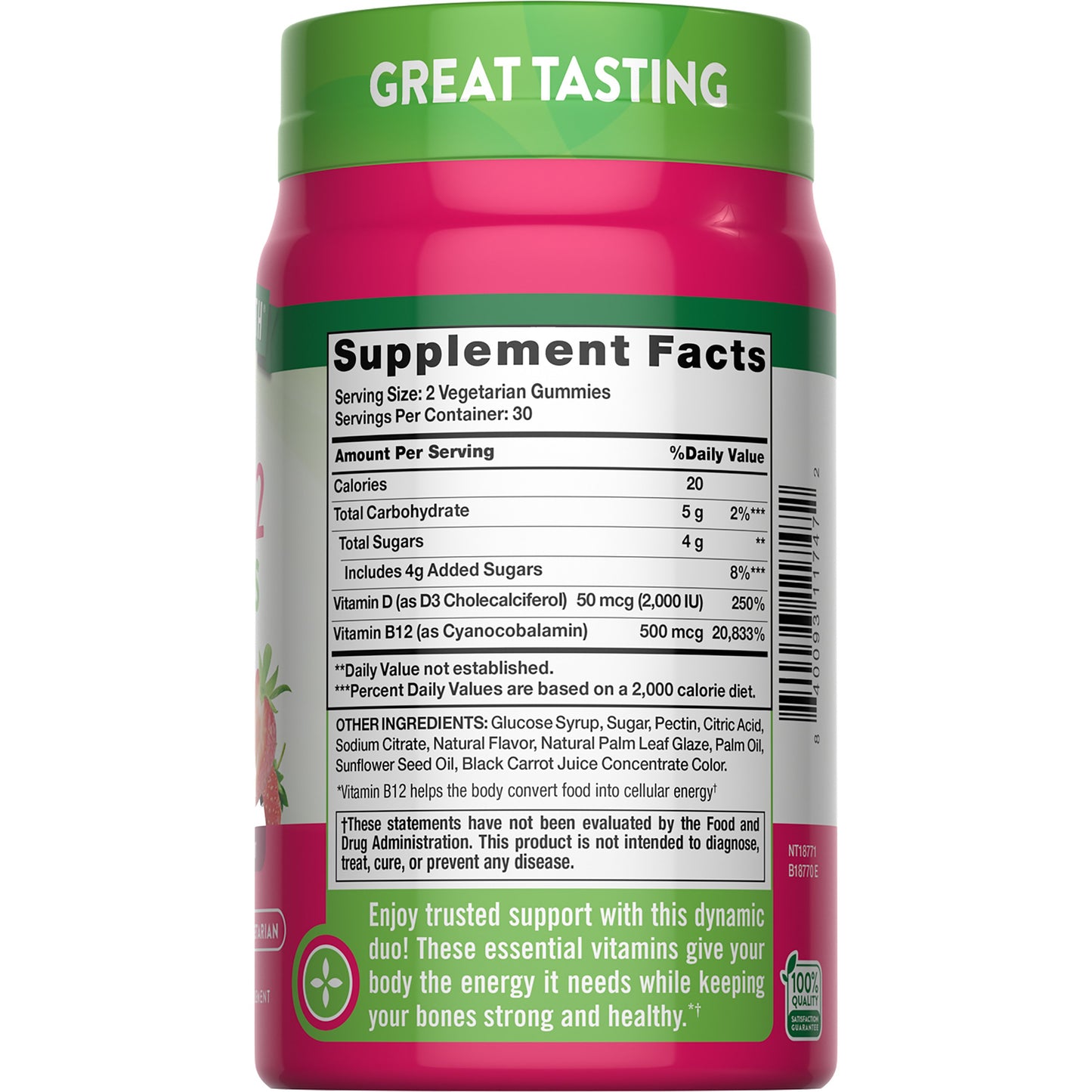 Nature's Truth D3 + B12 Gummies - Strawberry Flavor