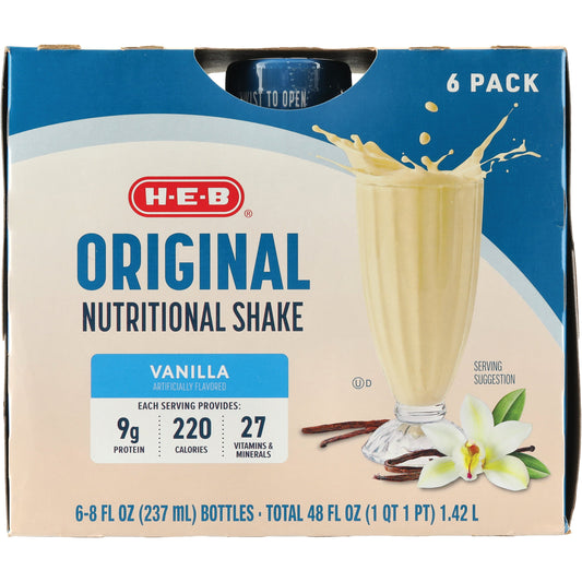 H-E-B Original 9g Protein Nutritional Shakes 6 pk Bottles - Vanilla