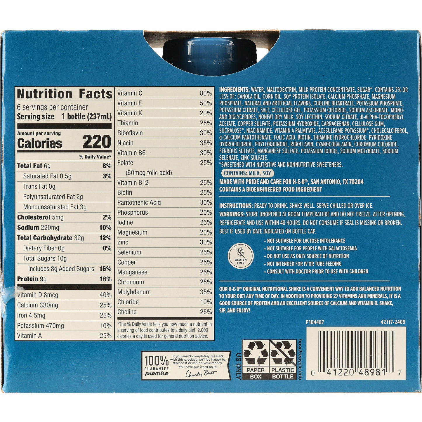H-E-B Original 9g Protein Nutritional Shakes 6 pk Bottles - Vanilla