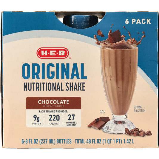 H-E-B Original 9g Protein Nutritional Shakes 6 pk Bottles - Chocolate