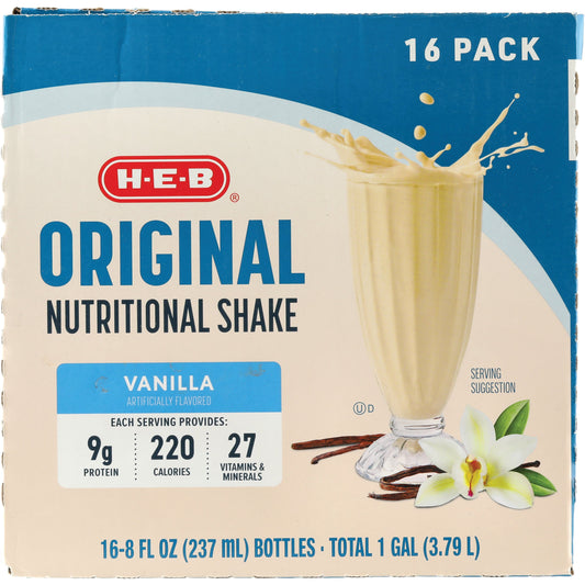 H-E-B Original 9g Protein Nutritional Shakes 16 pk Bottles - Vanilla