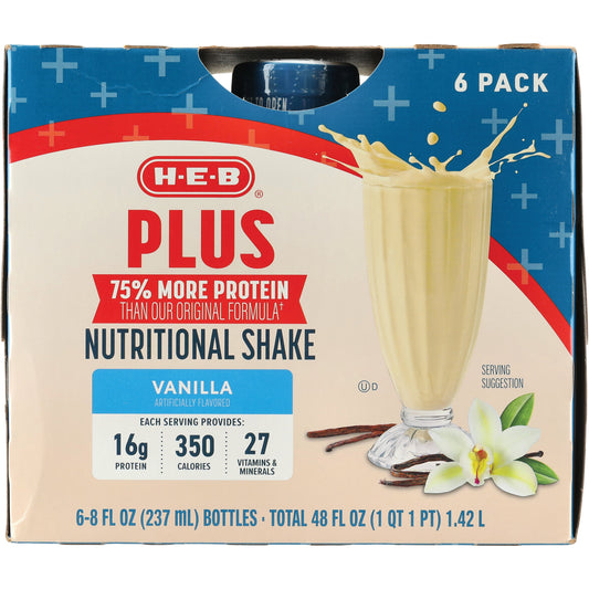 H-E-B Plus Protein Nutritional Shakes 6 pk Bottles - Vanilla