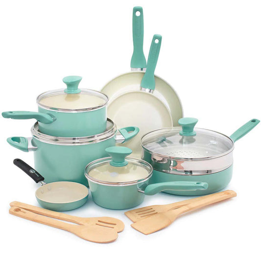 GreenPan Rio Collection Ceramic Nonstick Cookware Set - Turquoise