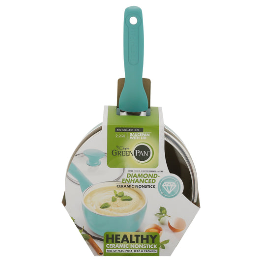 GreenPan Rio Collection Ceramic Nonstick Sauce Pan with Lid - Turquoise