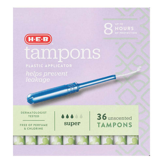 H-E-B Plastic Applicator Unscented Tampons – Super Absorbency