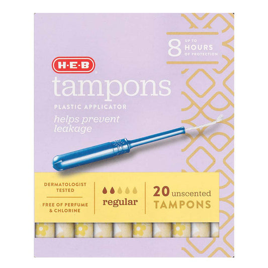 H-E-B Plastic Applicator Unscented Tampons – Regular Absorbency