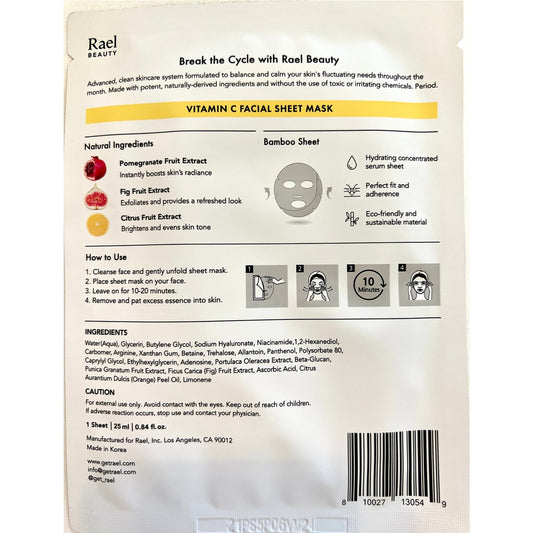 Rael Beauty Vitamin C Brighten & Glow Facial Sheet Mask