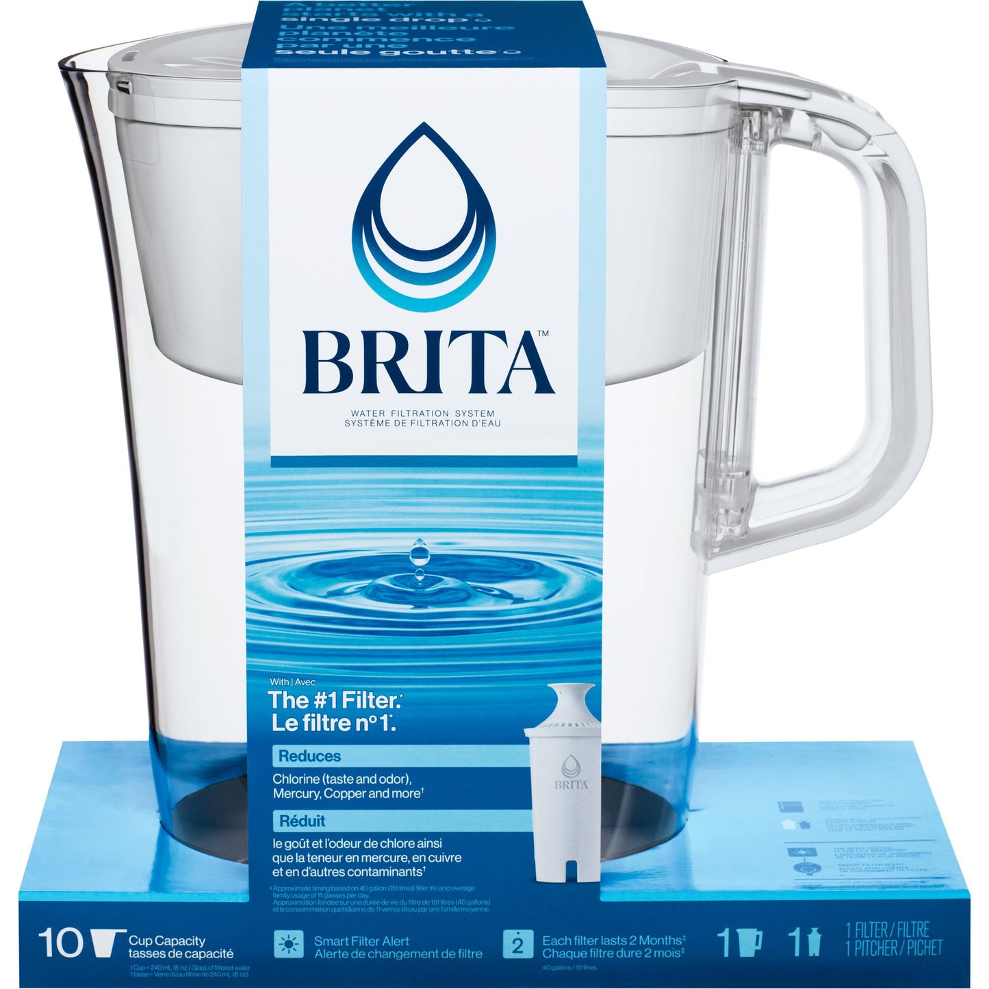 Brita Tahoe Large Water Filter Water Pitcher, 10-Cup