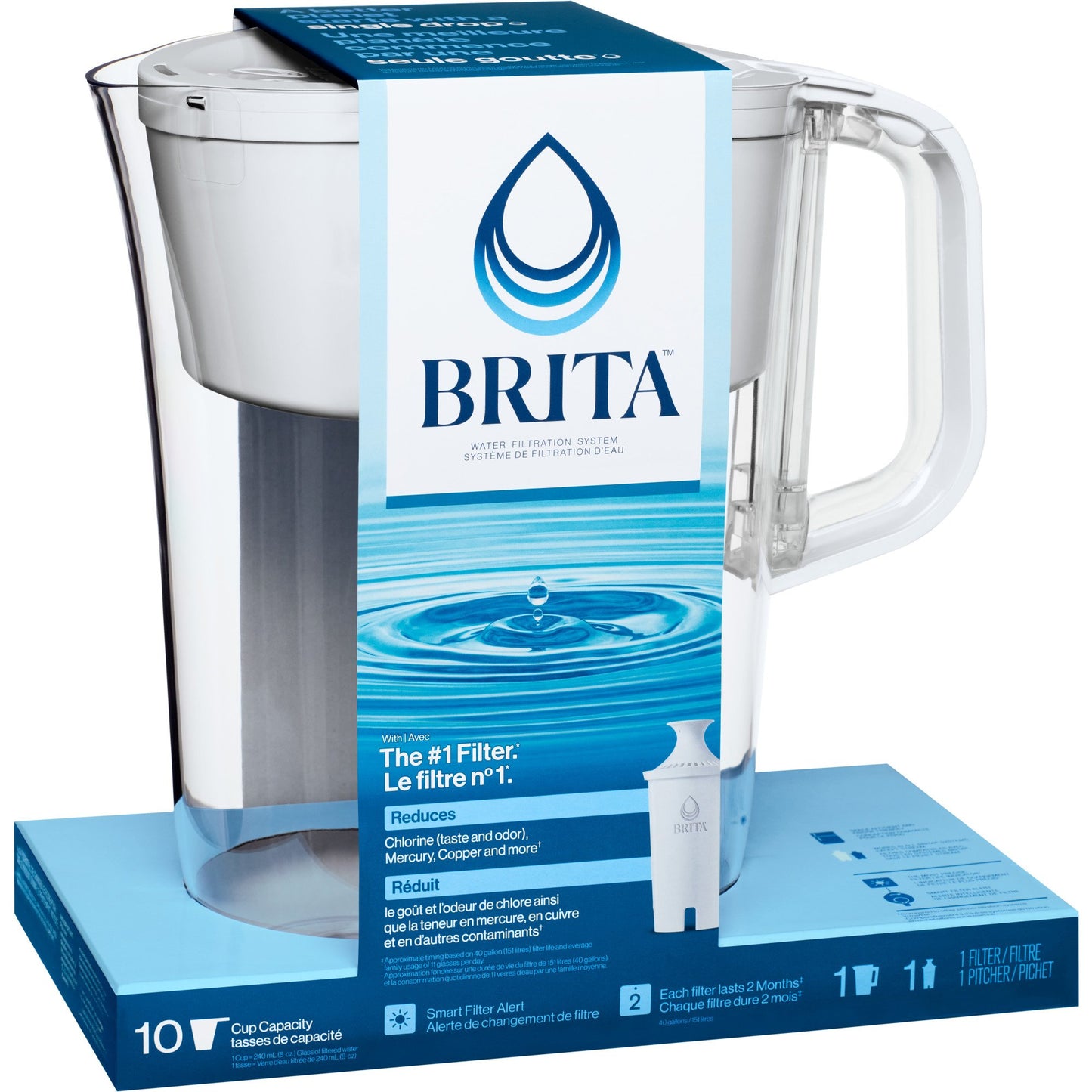Brita Tahoe Large Water Filter Water Pitcher, 10-Cup
