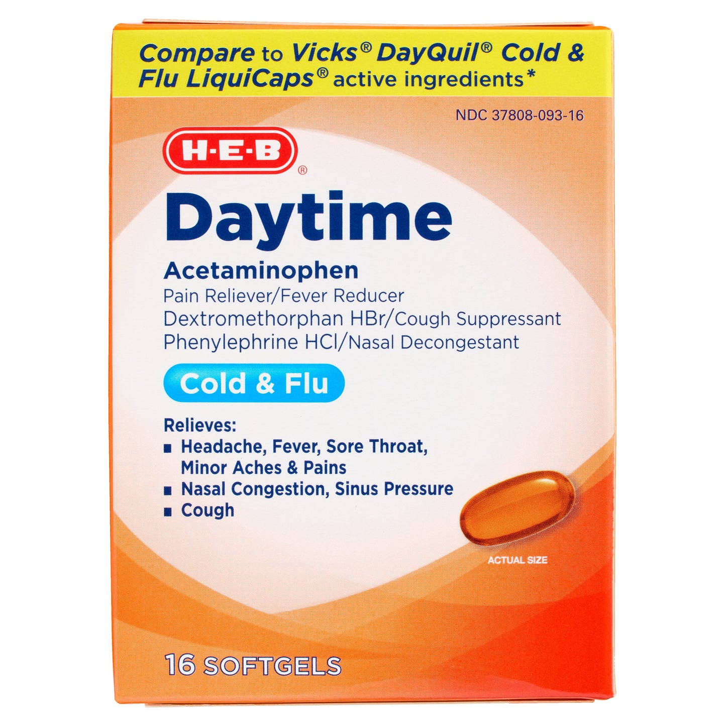 H-E-B Daytime Acetaminophen Cold & Flu Softgels