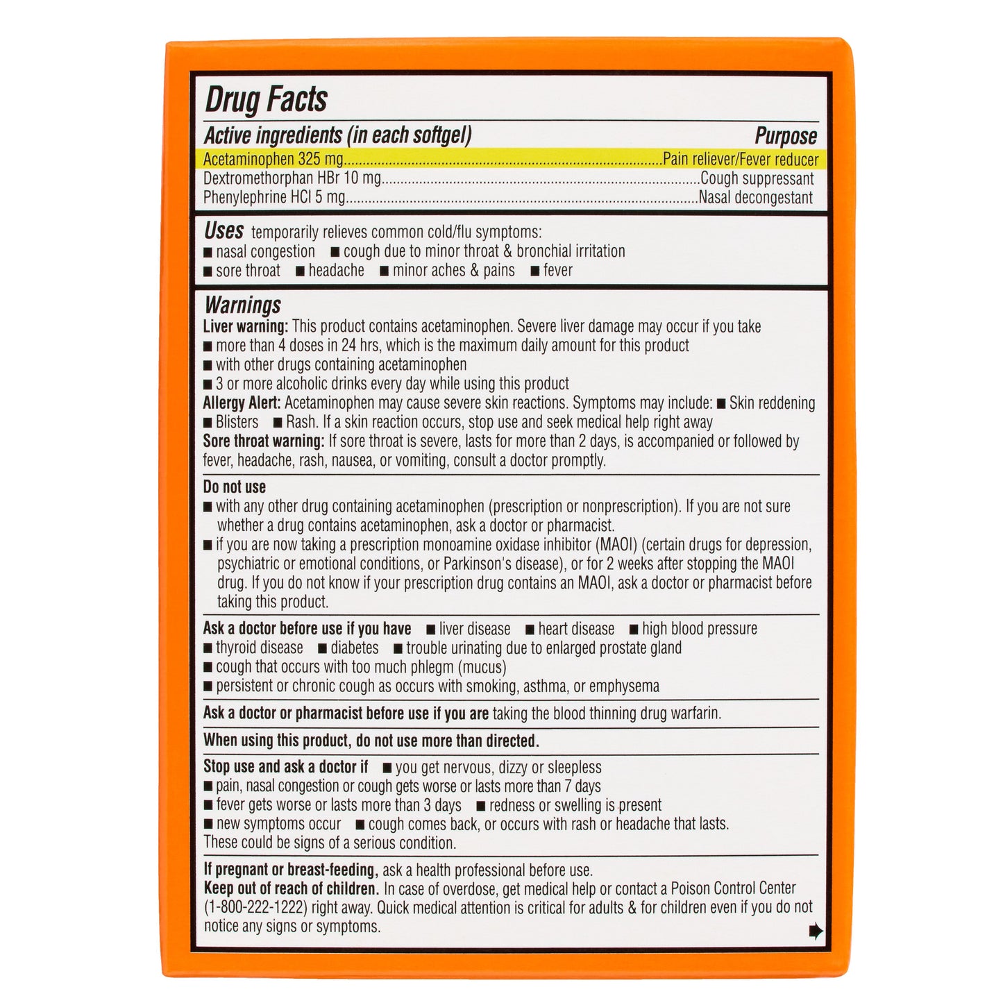 H-E-B Daytime Acetaminophen Cold & Flu Softgels