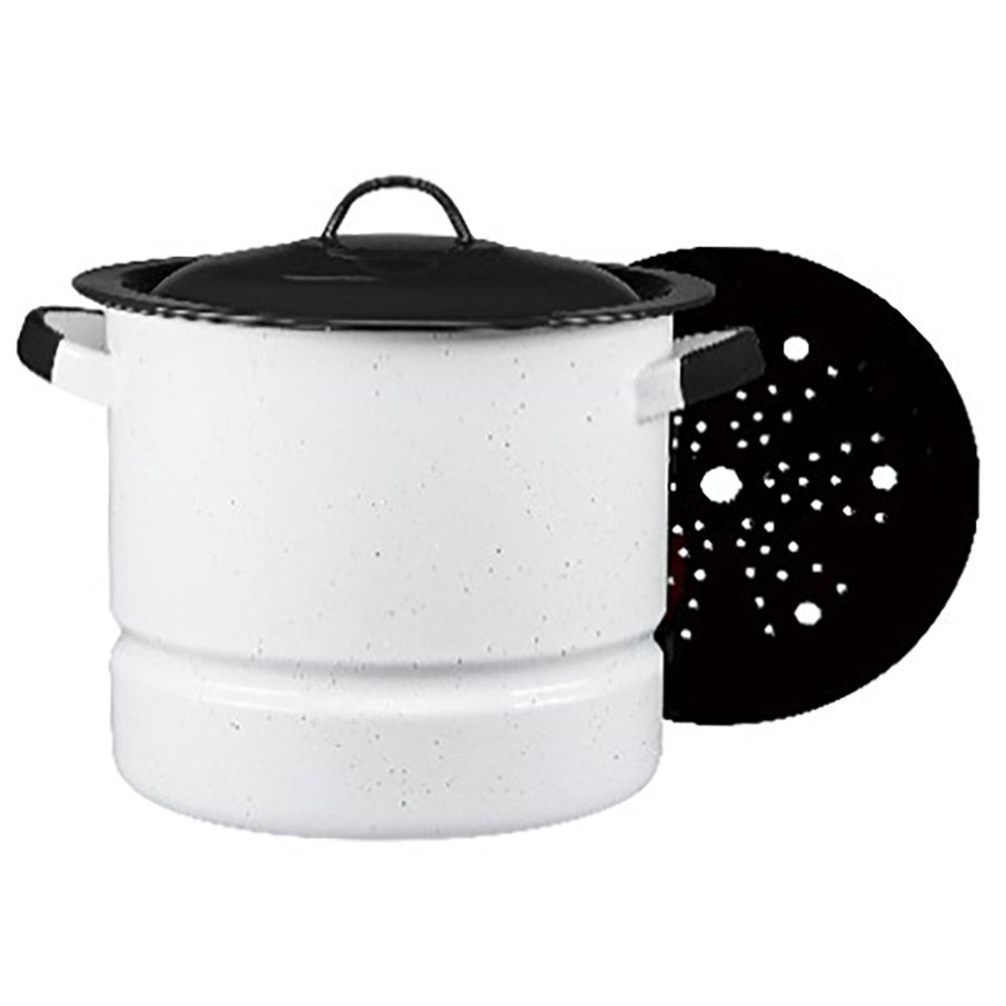 Cinsa Enamel Steamer Pot with Lid & Trivet - Speckled White