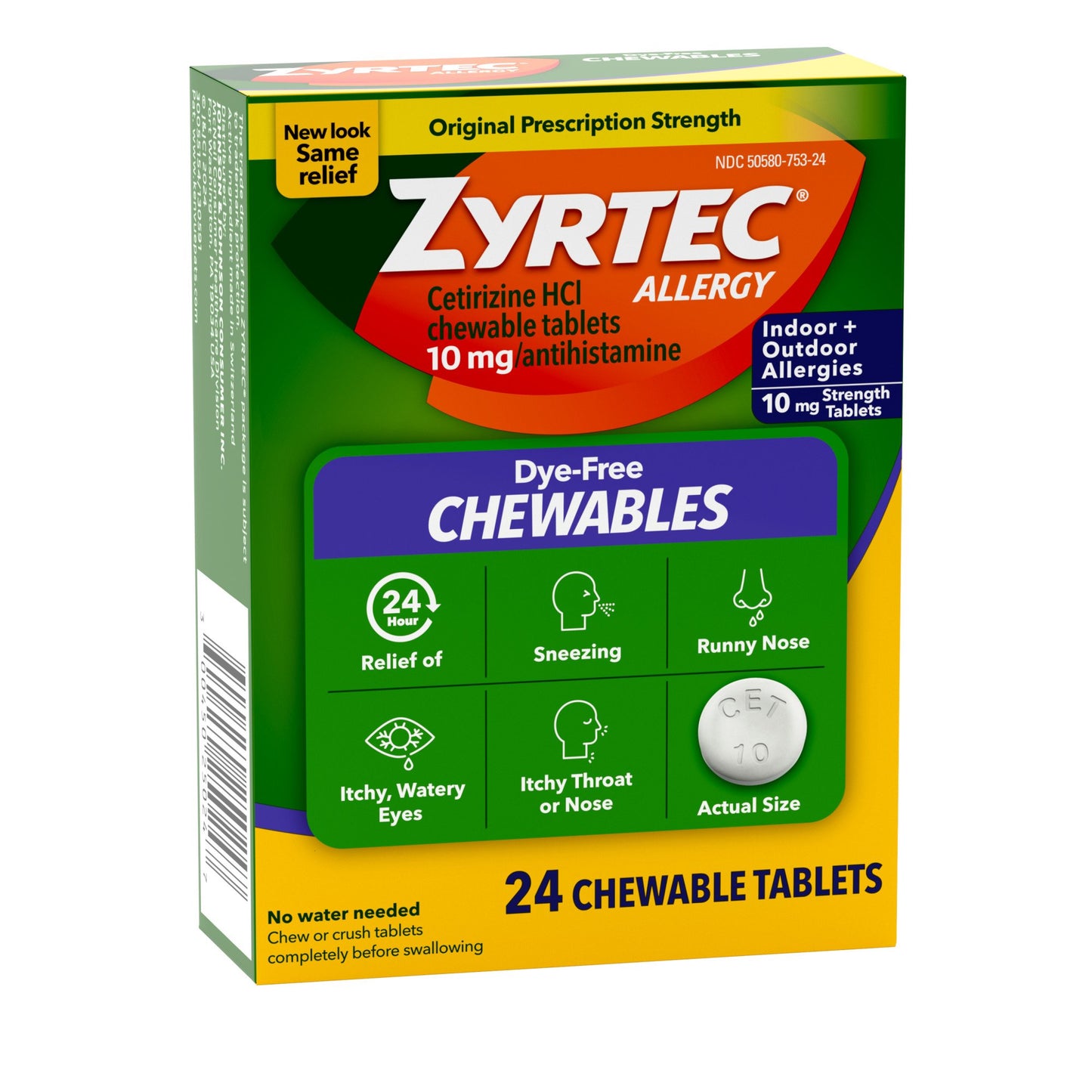 Zyrtec 24 Hour Allergy Relief Chewables, Cetirizine HCl