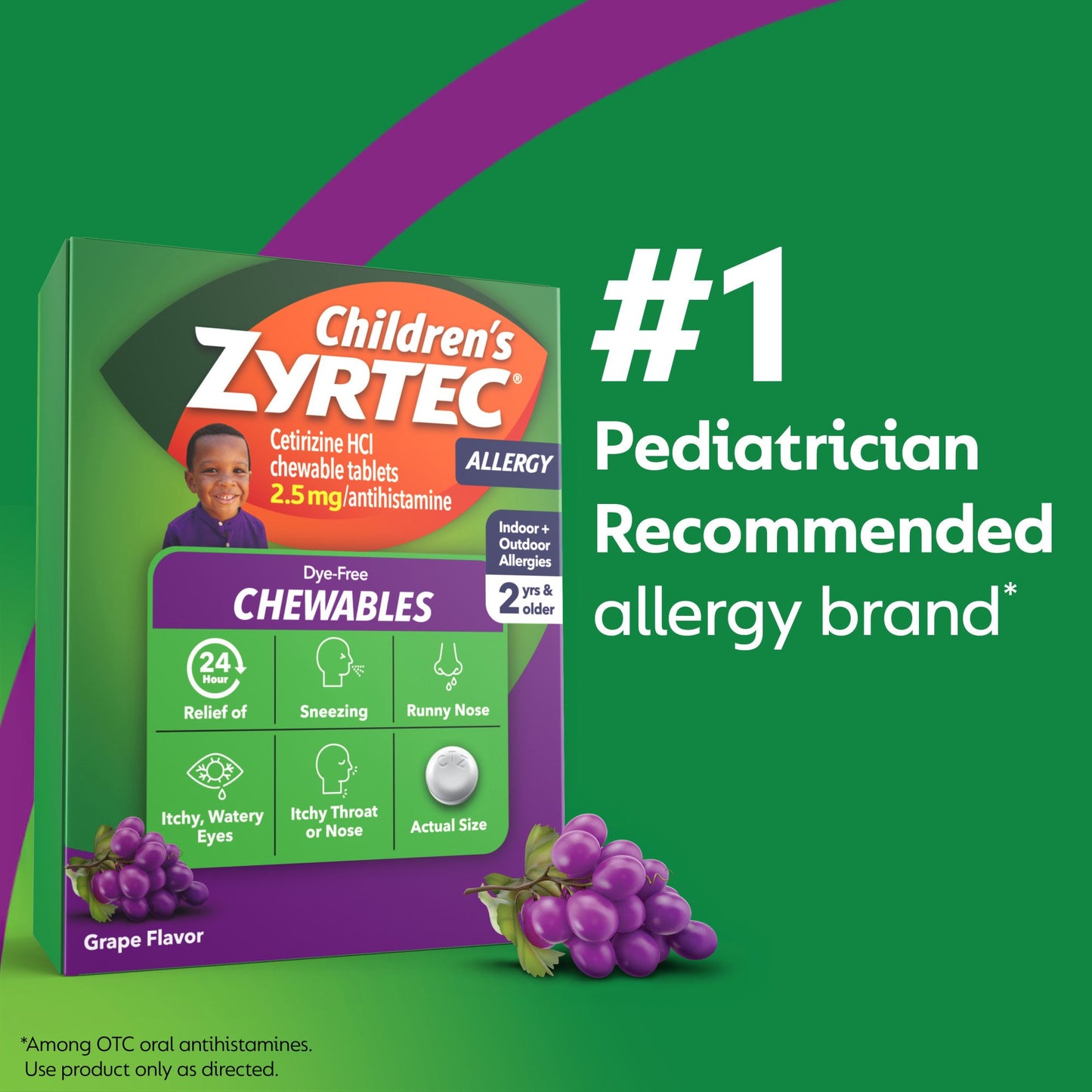 Children's Zyrtec 24 Hour Children's 2.5 mg Allergy Chewables, Grape