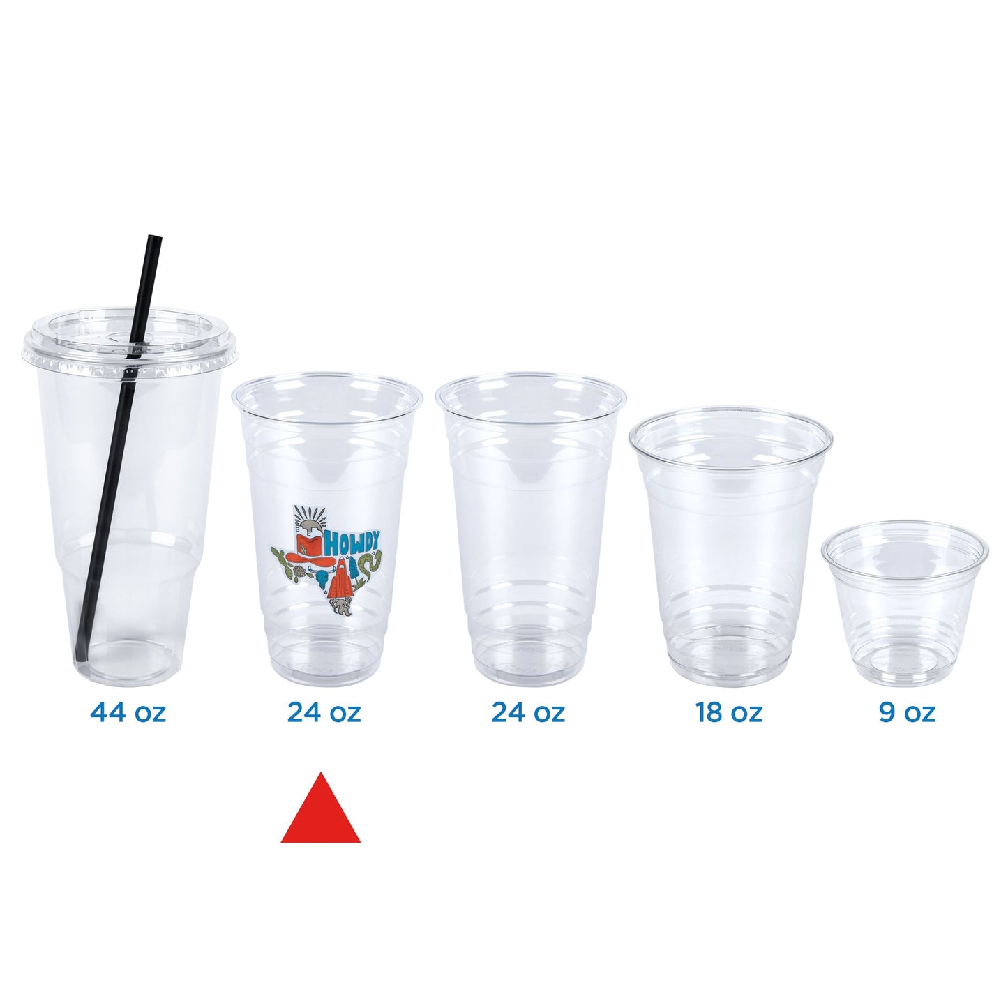 H-E-B 24 oz Clear Plastic Cups – Texas "Howdy" Design