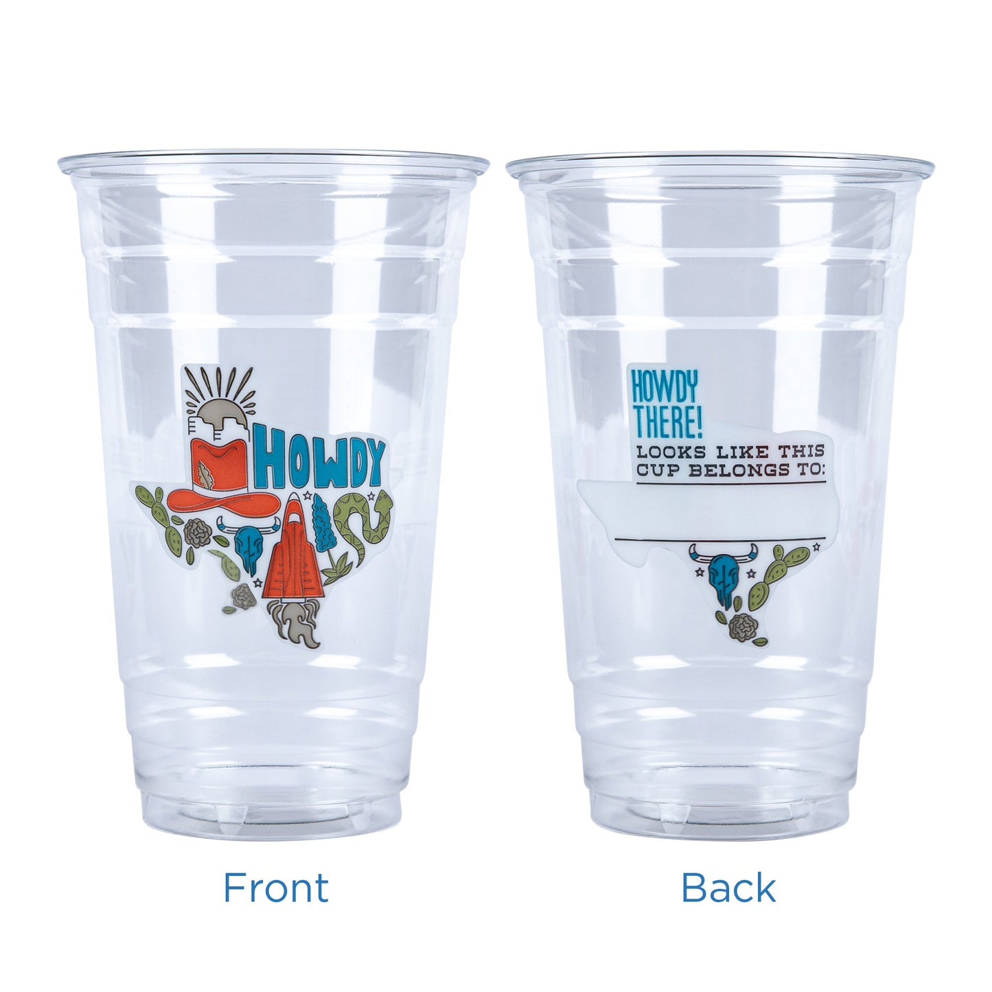 H-E-B 24 oz Clear Plastic Cups – Texas "Howdy" Design