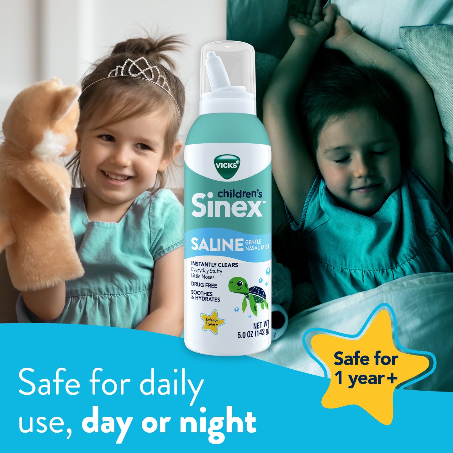 Vicks Sinex, Children's Saline Nasal Spray, Ultra Fine Mist with Hint of Aloe, Fast Everyday Stuffy Nose Relief