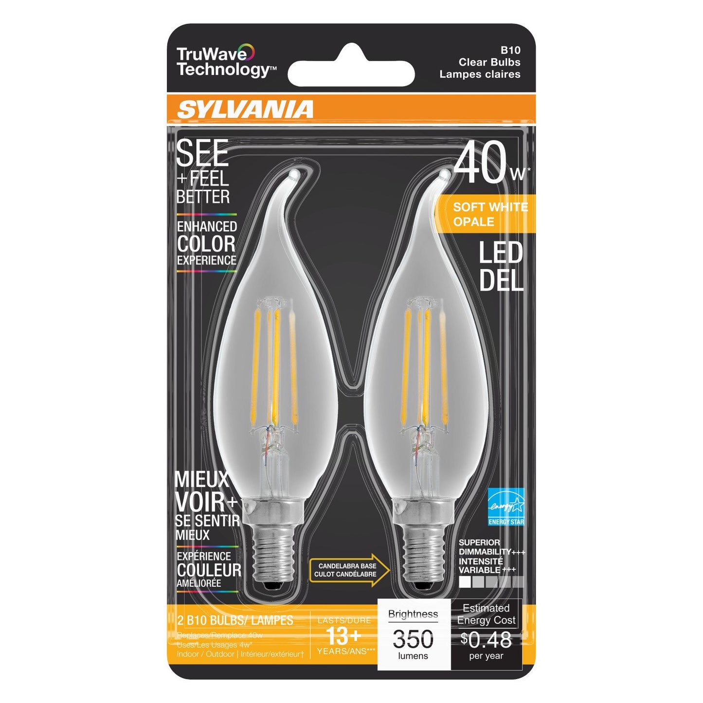 Sylvania TruWave B10 40-Watt Clear LED Light Bulbs - Soft White