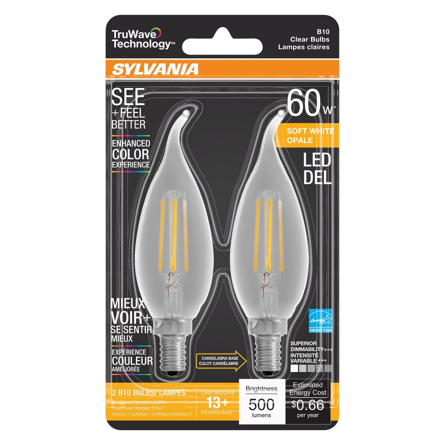Sylvania TruWave B10 60-Watt Clear LED Light Bulbs - Soft White