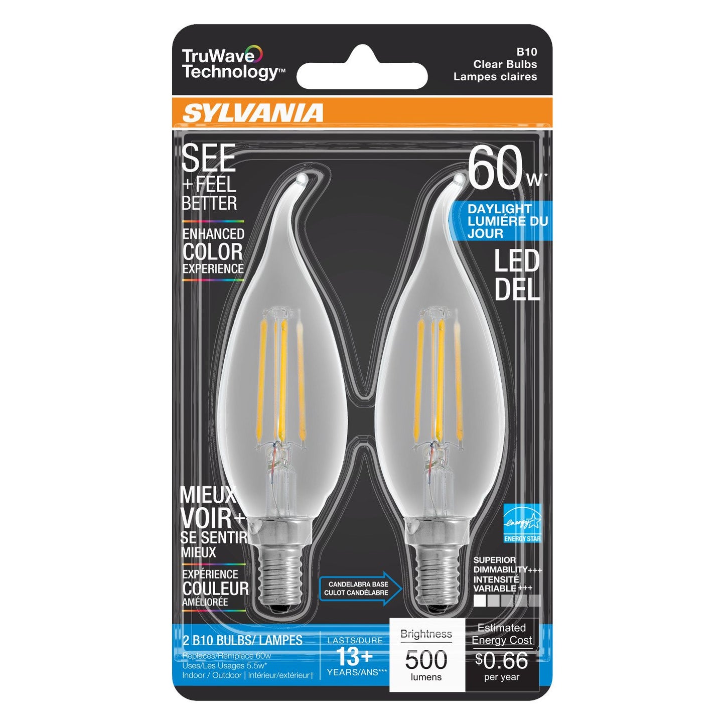 Sylvania TruWave B10 60-Watt Clear LED Light Bulbs - Daylight
