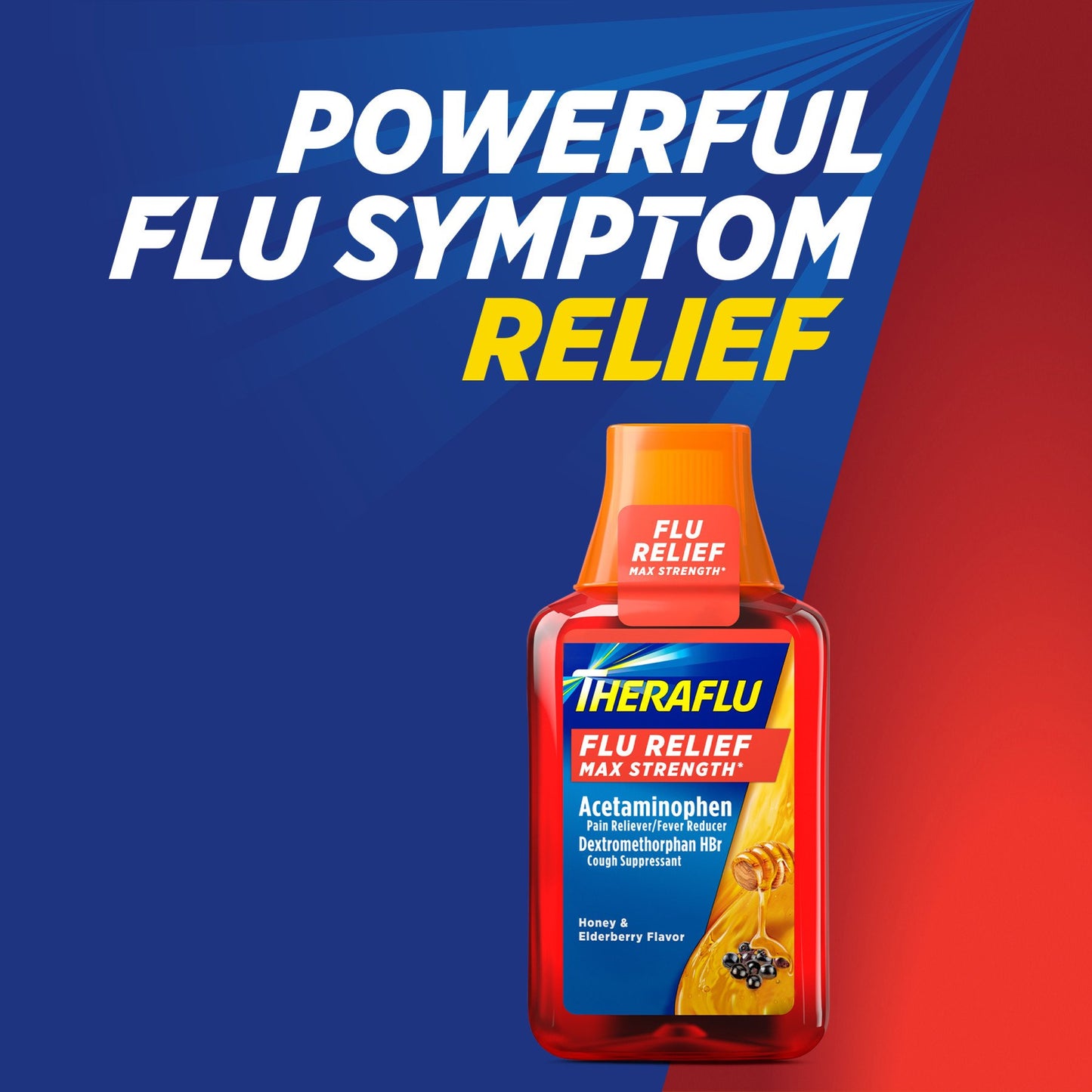 Theraflu Max Strength Daytime Flu Medicine for Flu Symptom Relief with Acetaminophen and Dextromethorphan HBr, Honey and Elderberry Flavored