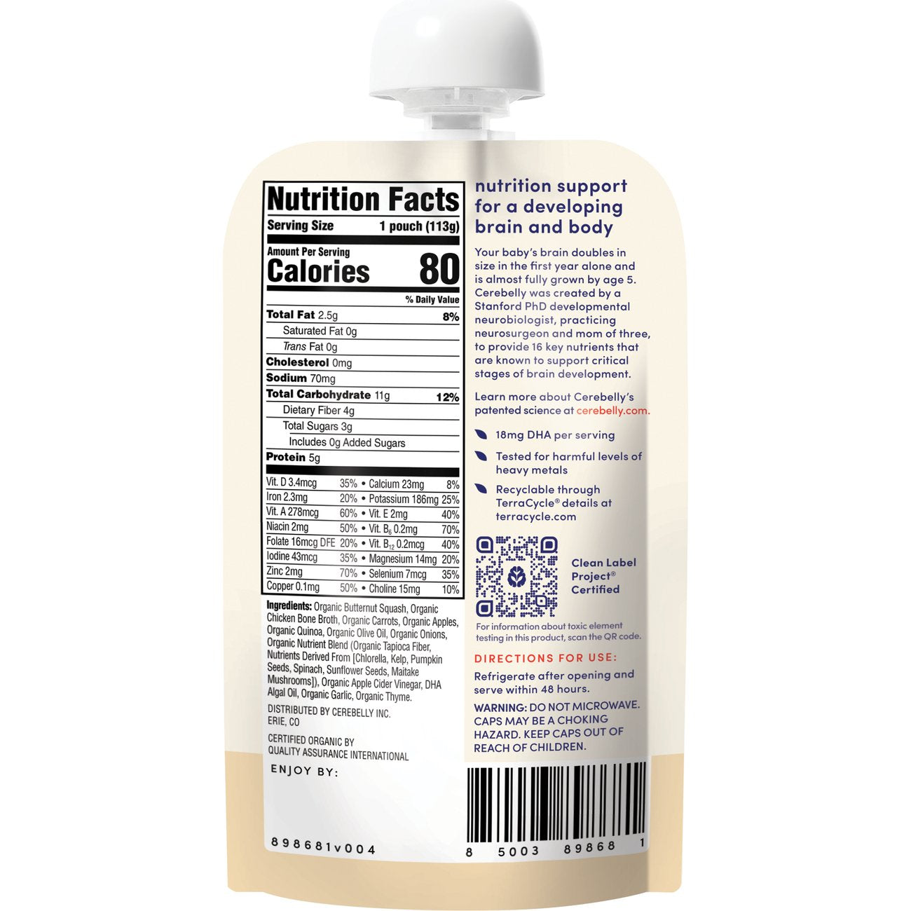 Cerebelly Organic Baby Puree Pouch - Butternut Squash & Chicken Broth with Thyme