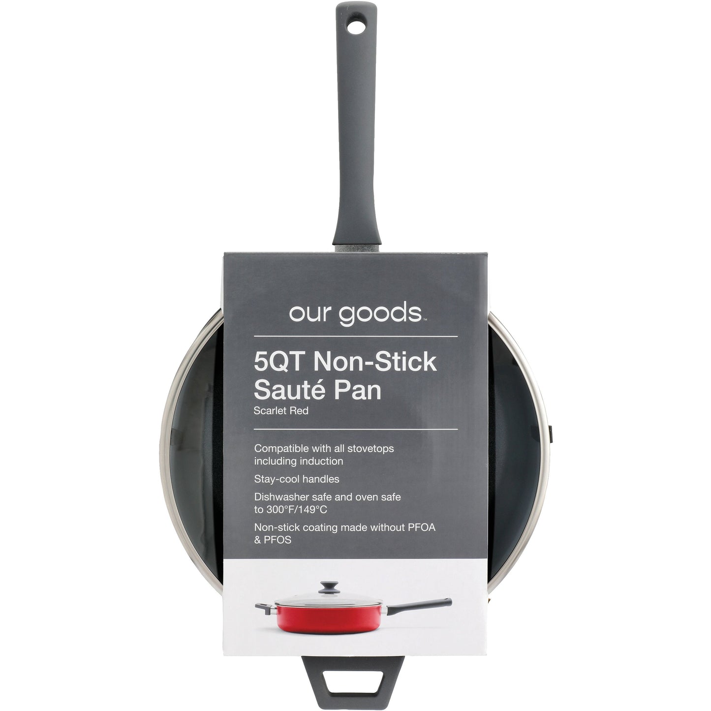 our goods Non-Stick Sauté Pan with Glass Lid - Scarlet Red