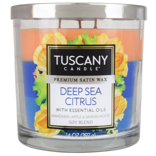 Tuscany Candle Premium Satin Wax Deep Sea Citrus Scented Triple Pour Glass Jar