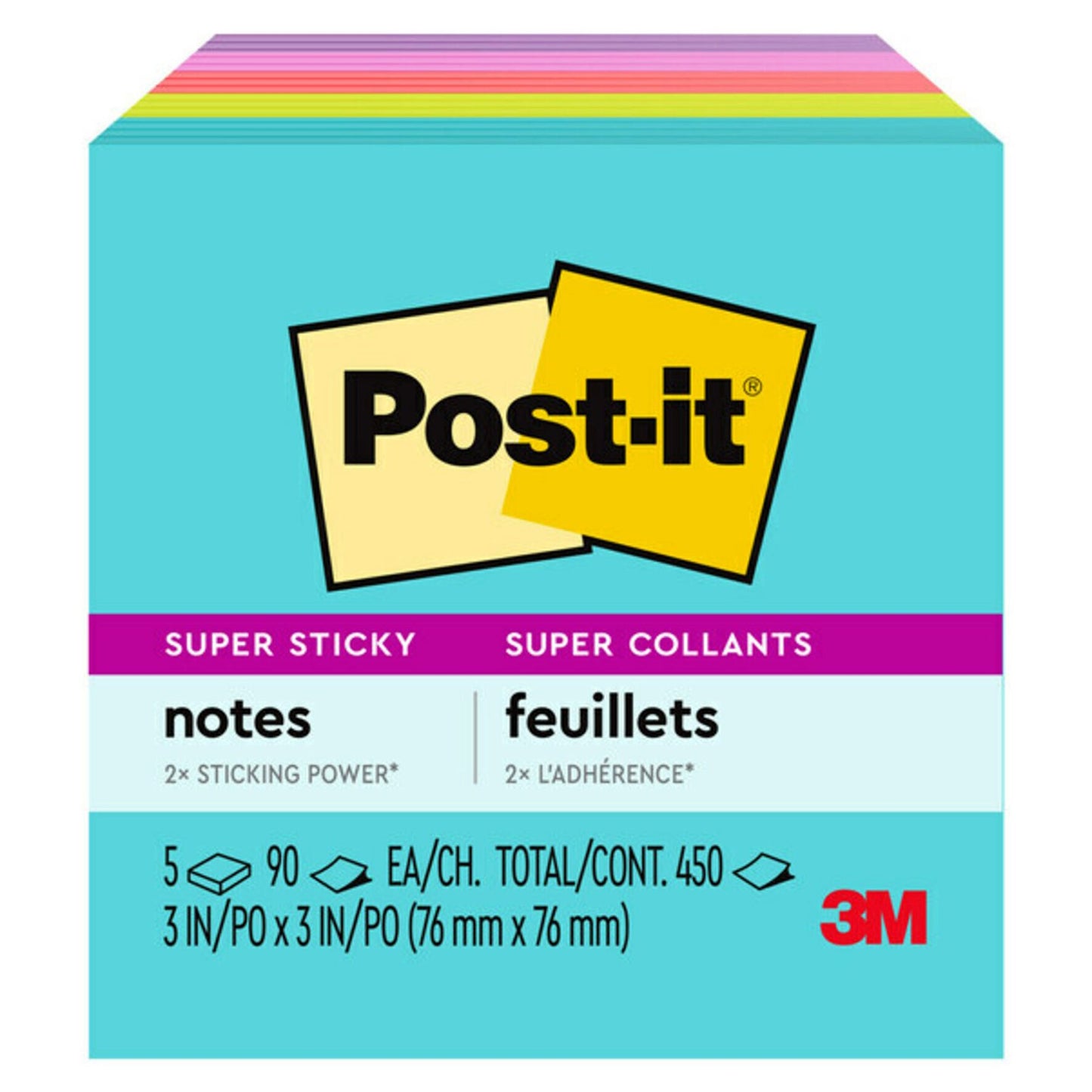 Post-it Super Sticky Notes Cube - Supernova Neon Collection, 450 Ct