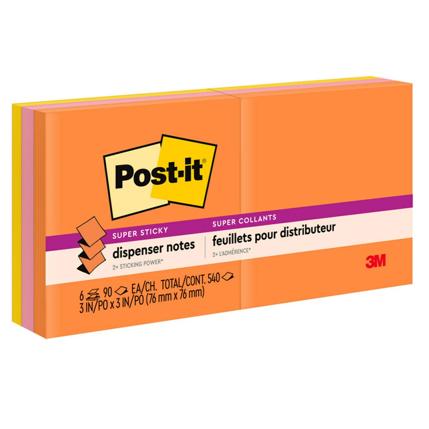 Post-it Super Sticky Dispenser Notes - Energy Boost Collection, 540 Ct