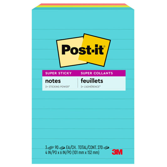 Post-it Super Sticky Lined Notes - Supernova Neon Collection, 270 Ct