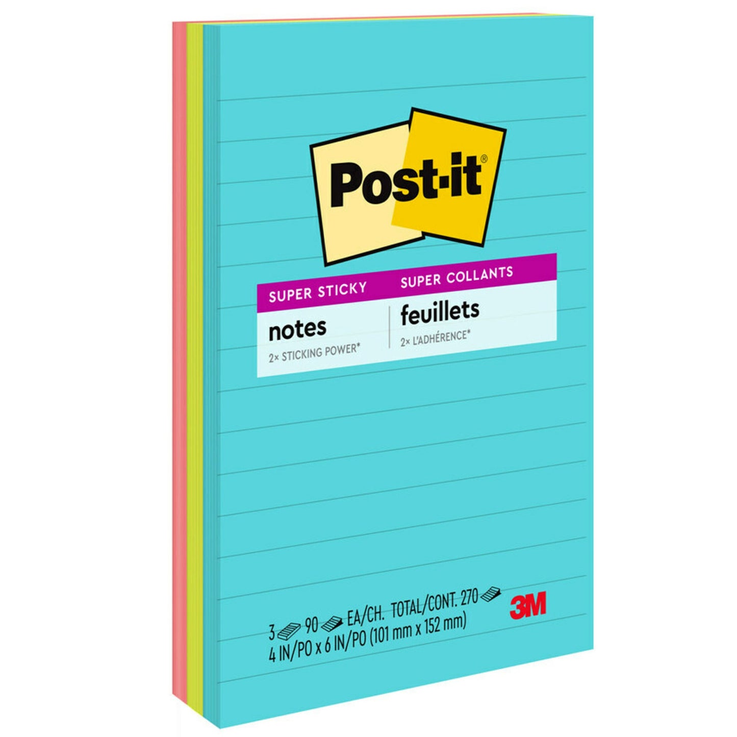 Post-it Super Sticky Lined Notes - Supernova Neon Collection, 270 Ct
