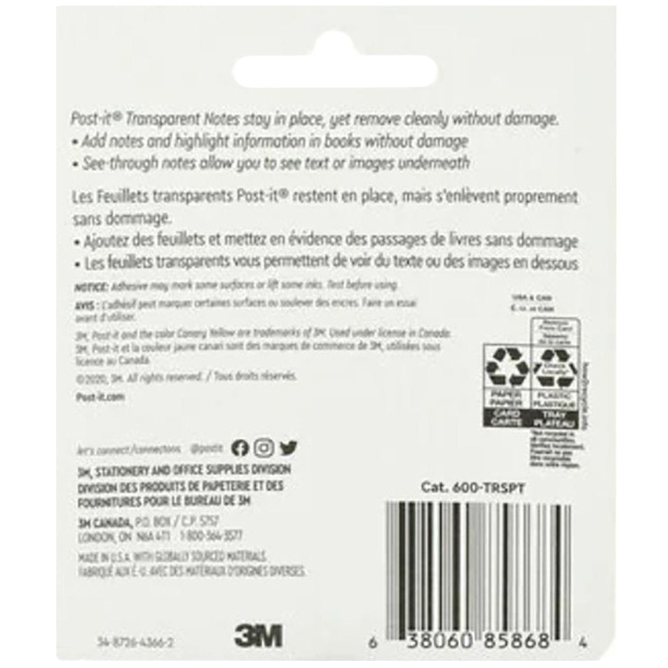 Post-it Transparent Sticky Notes - Clear, 36 Ct
