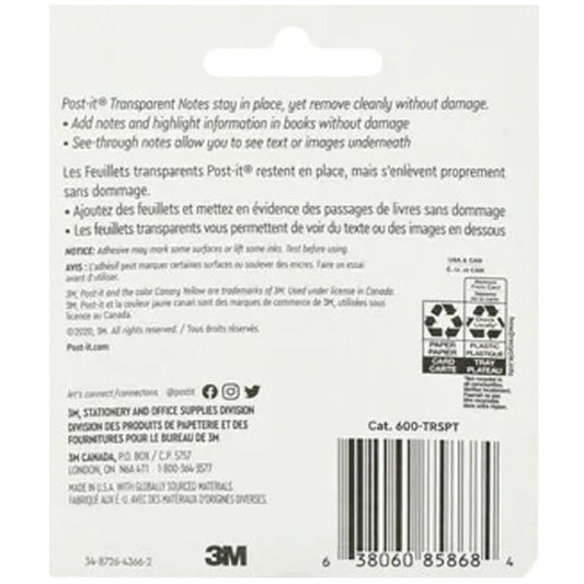 Post-it Transparent Sticky Notes - Clear, 36 Ct