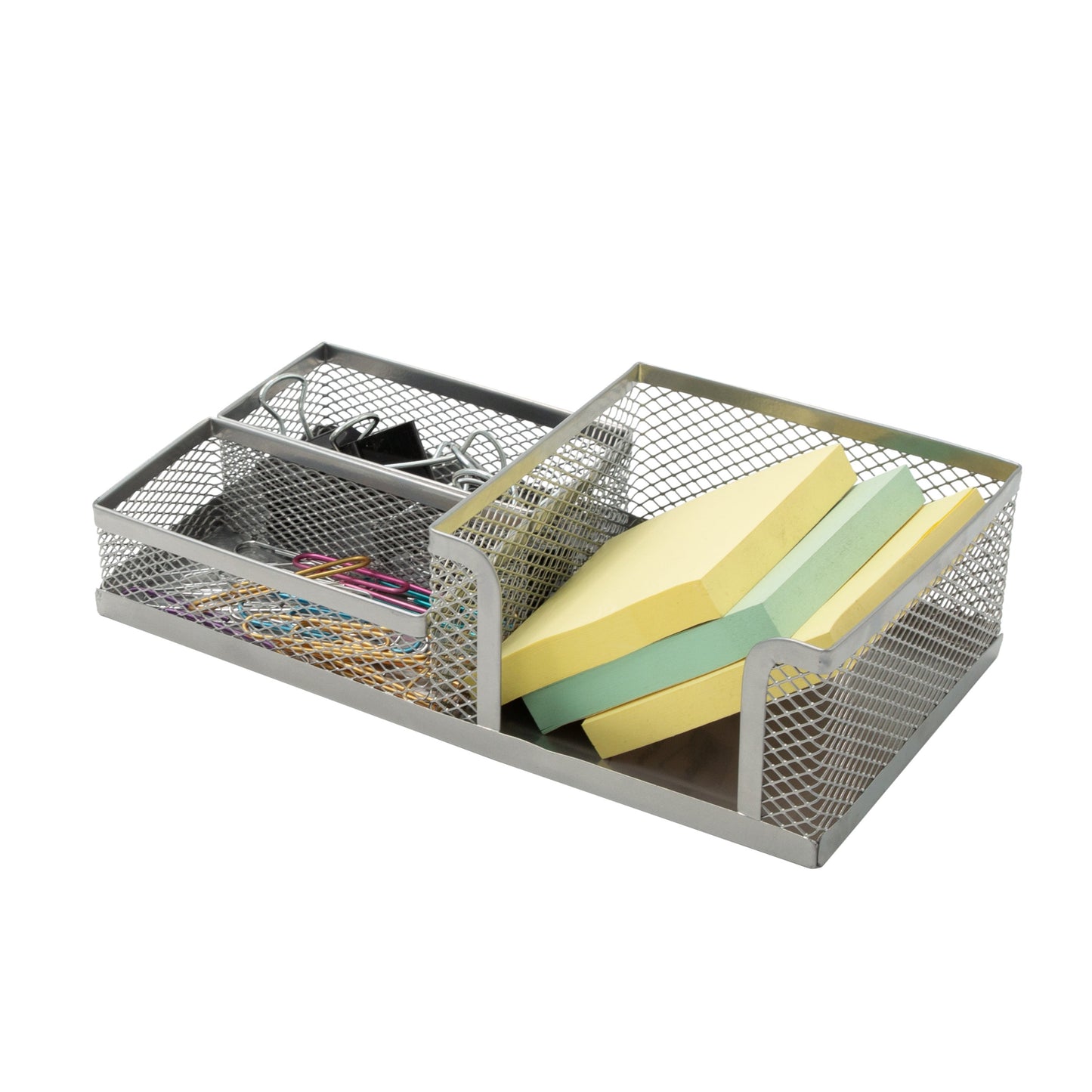 Simplify Multi Compartment Metal Desktop Storage Tray - Silver