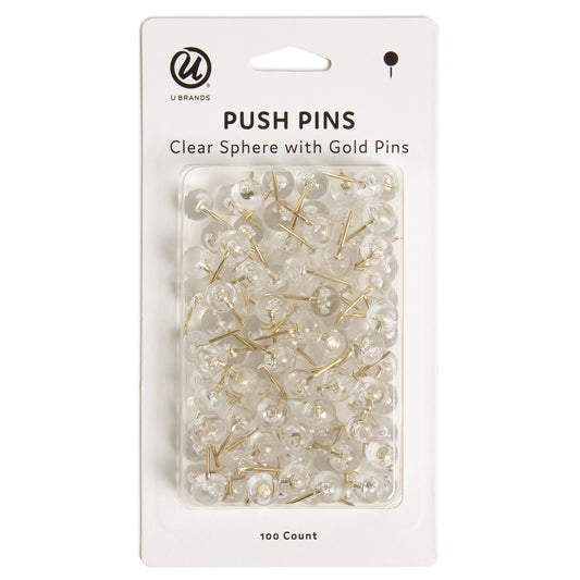 U Brands Push Pins - Clear Sphere with Gold