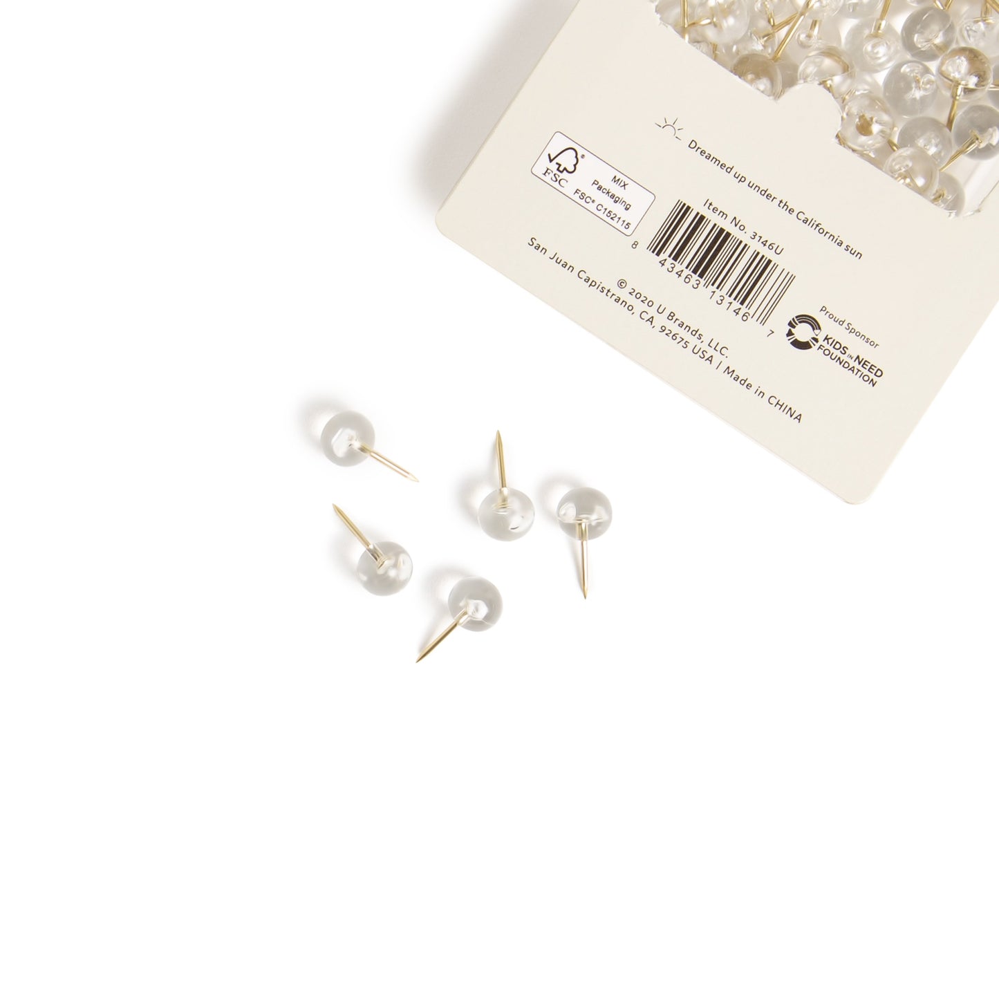 U Brands Push Pins - Clear Sphere with Gold