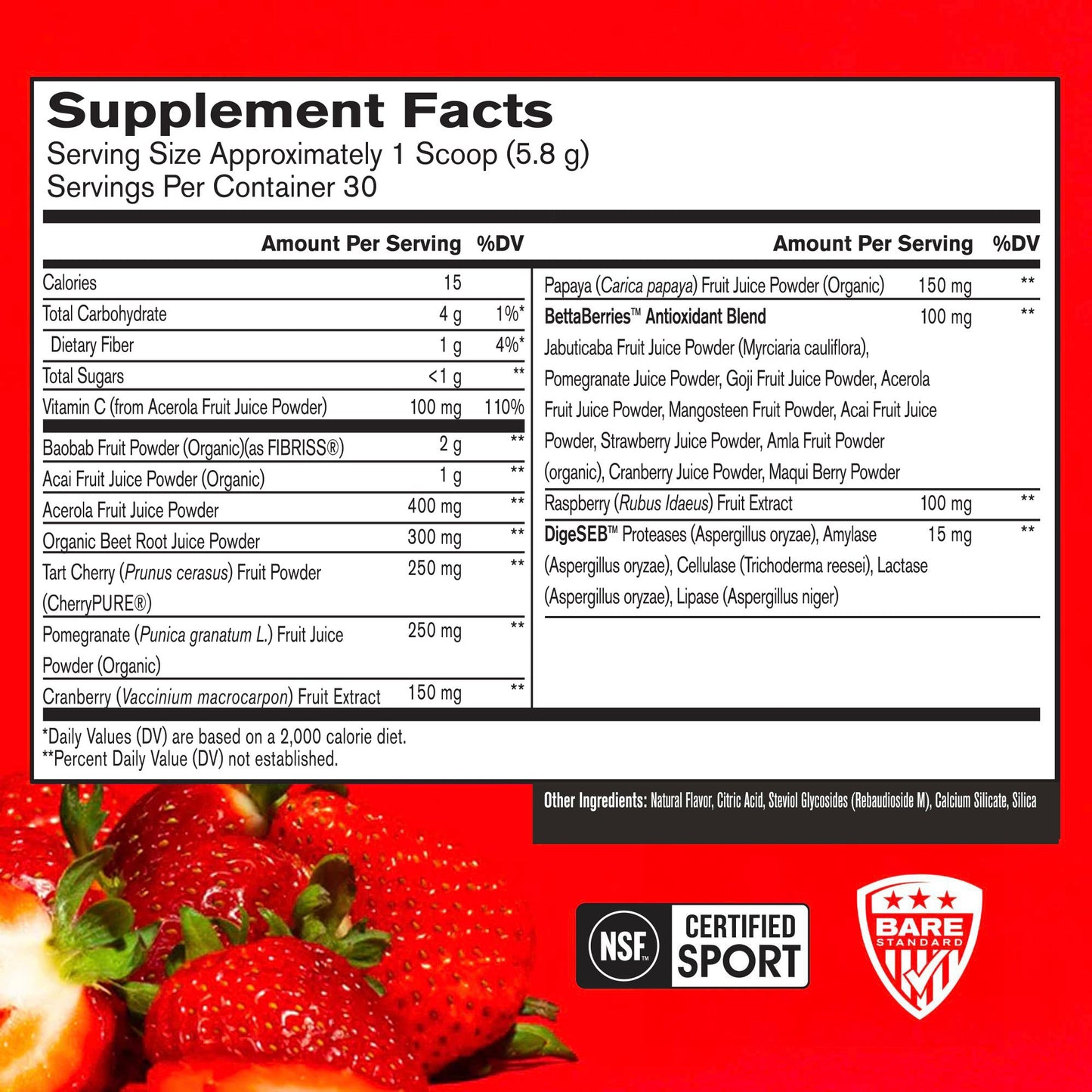 Bare Performance Nutrition Strong Reds Powder - Strawberry