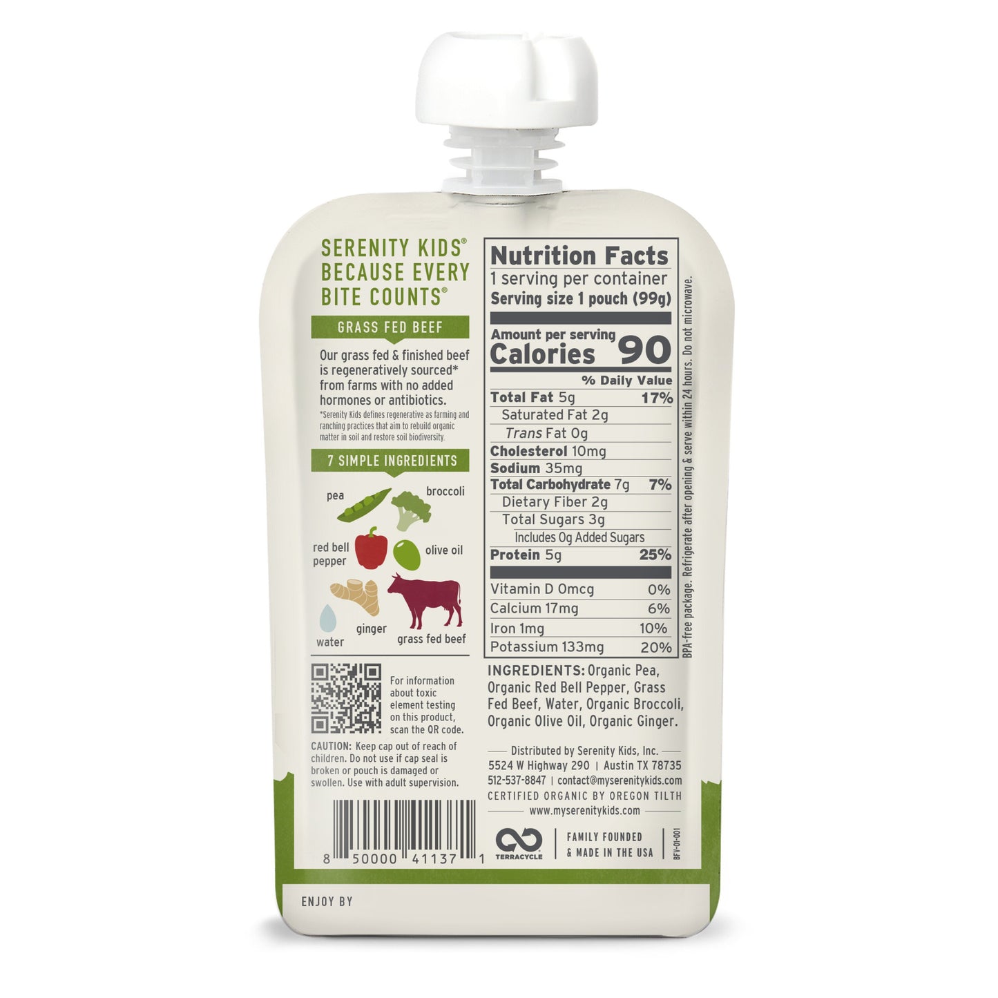 Serenity Kids Baby Food Pouch - Grass Fed Beef And Ginger Puree