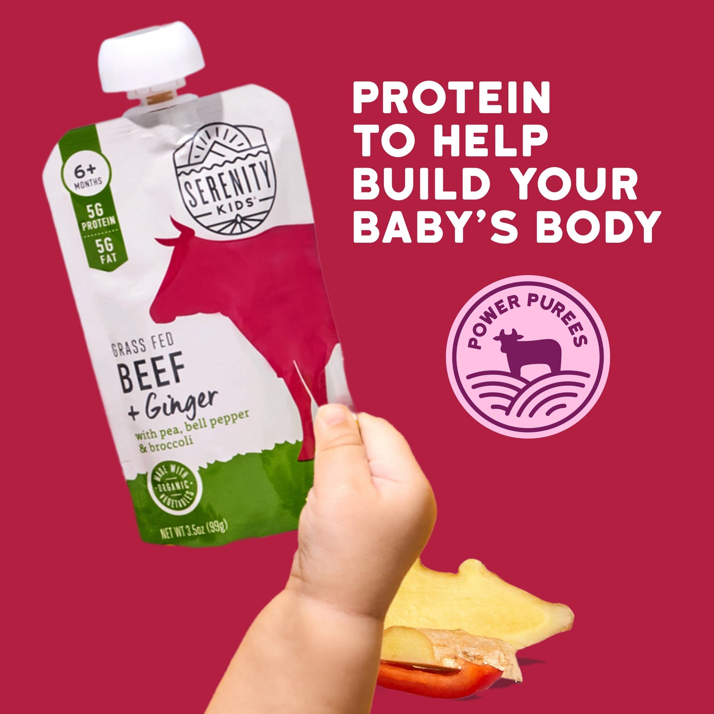 Serenity Kids Baby Food Pouch - Grass Fed Beef And Ginger Puree