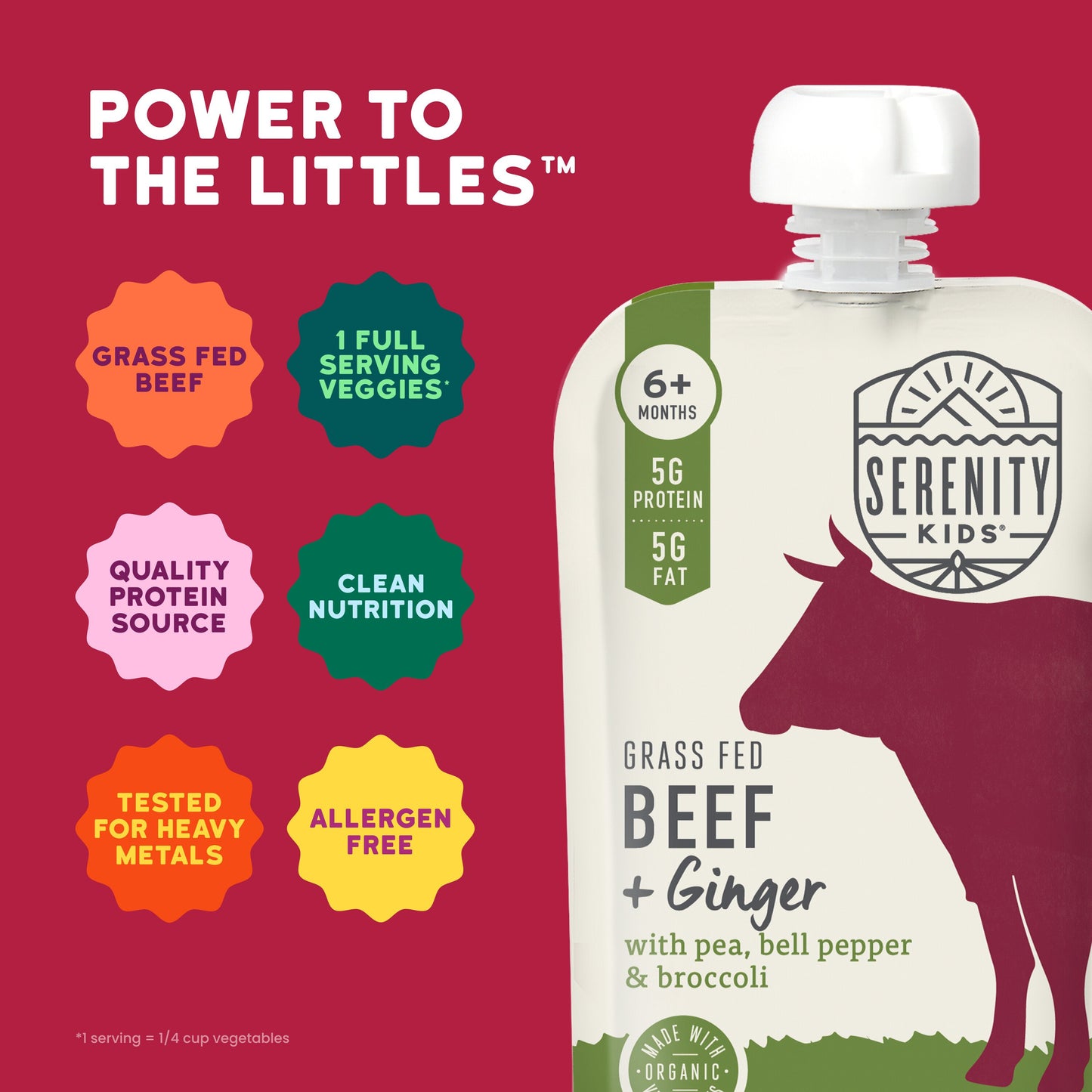 Serenity Kids Baby Food Pouch - Grass Fed Beef And Ginger Puree
